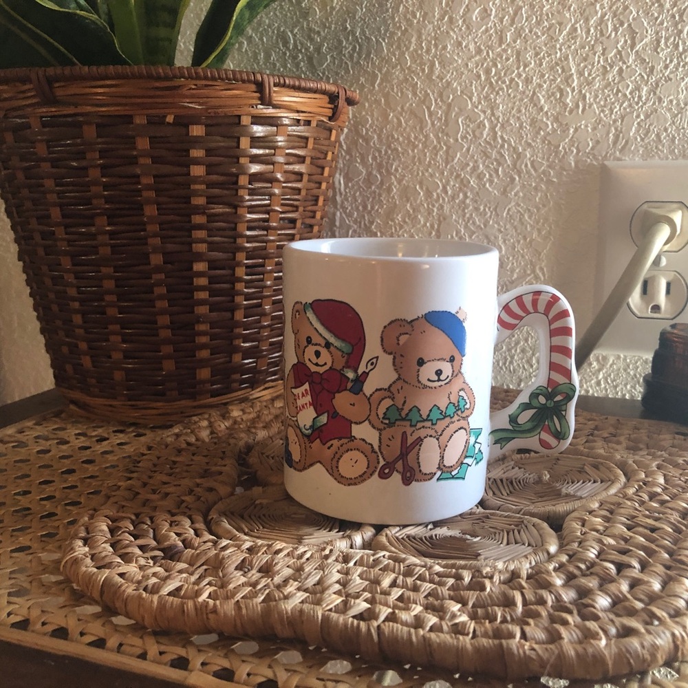 Vintage Christmas Bear Coffee Mug w/Candy Cane Handle